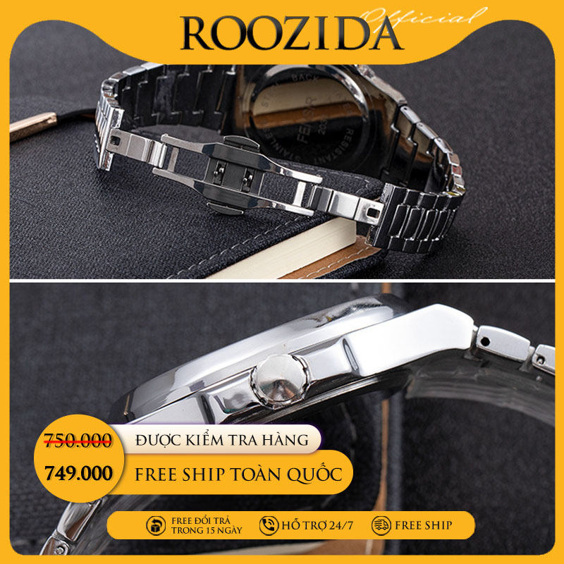 Đồng hồ nam chính hãng đẹp dây thép cao cấp mặt vuông thời trang chống nước Rozida'1 DH15