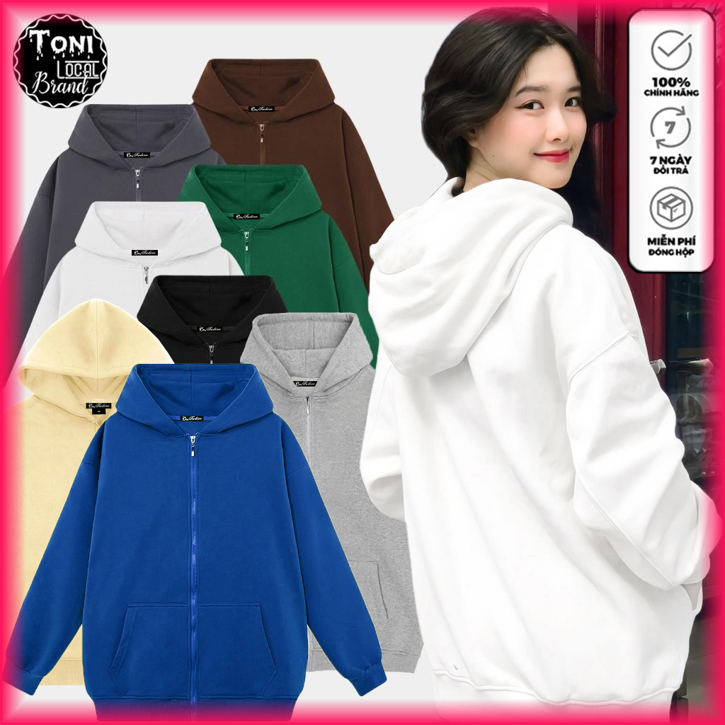 Áo Hoodie Zip Basic Local Brand Unisex - Áo Khoác Nỉ trơn dây kéo form rộng Nam Nữ (HZ1000L - Full Box)