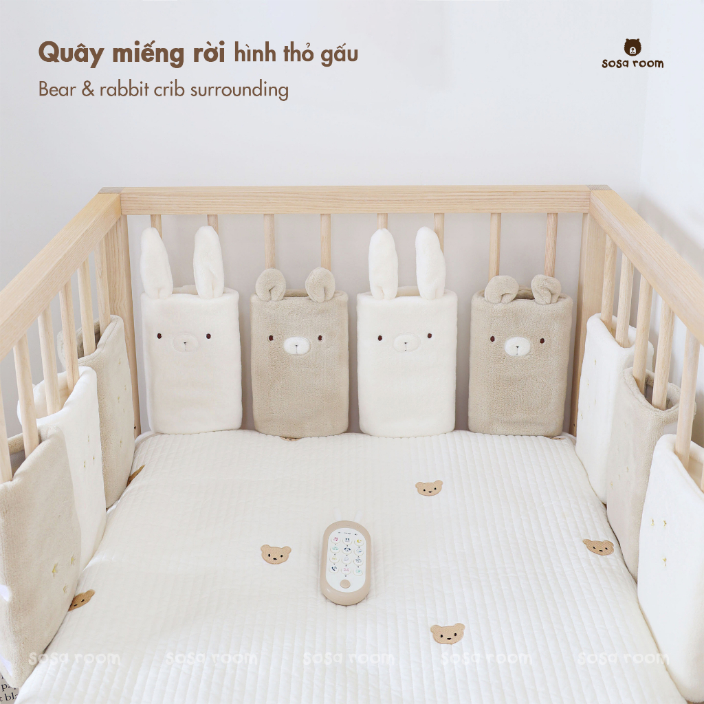 Quây cũi miếng rời thông thoáng, hình thỏ gấu bông siêu mền mịn, set 10 miếng