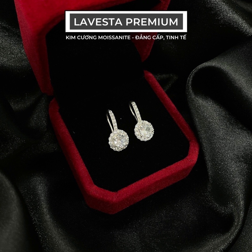 Bông tai kim cương nhân tạo Moissanite 5 ly kiểm định GRA mặt hoa sang trọng, quý phái LAVESTA KC43