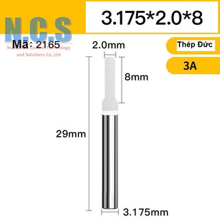 Huhao - (05 mũi) mũi dao cắt CNC 3A 3.175x2x8, 1 lưỡi đáy phẳng cắt Mica, tấm Alu-Composite