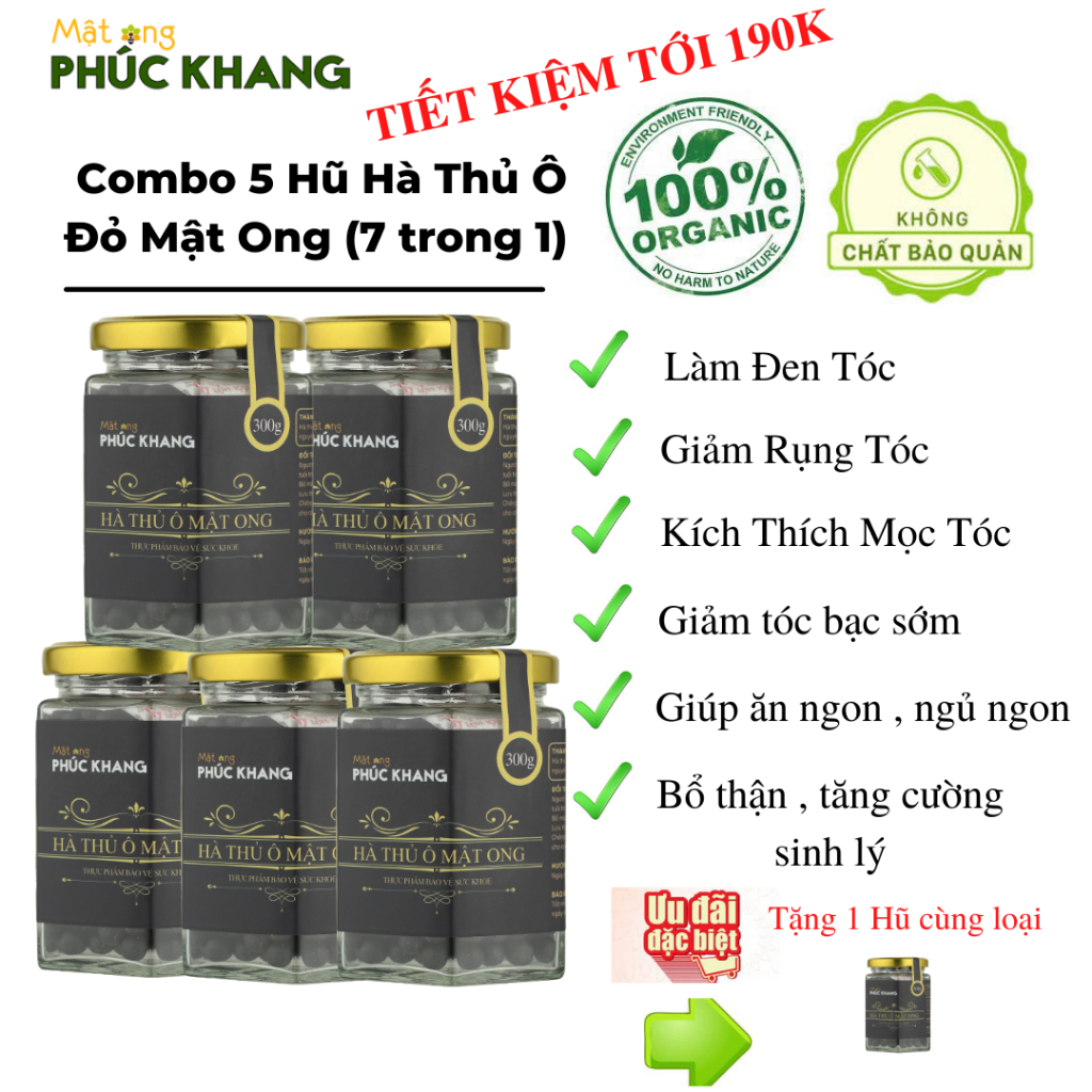 Combo 5 Hũ Hà Thủ Ô Mật Ong Rừng Phúc Khang 300g/hũ ( Tặng thêm 1 hũ )