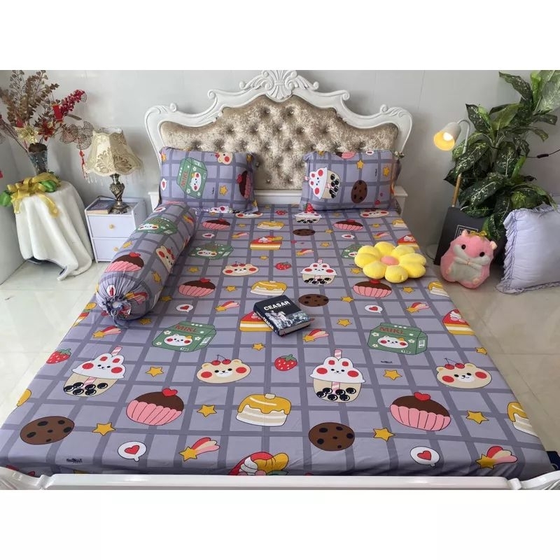 Bộ Drap thun Hàn Quốc mẫu bánh kẹo dễ thương