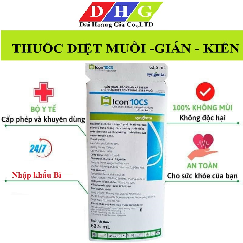 (Nhập Bỉ - Ko mùi) Thuốc diệt muỗi, kiến, gián.. Icon 10CS 62.5ml cho nhà dân, nhà kính, nhà yến... tồn lưu 03 tháng