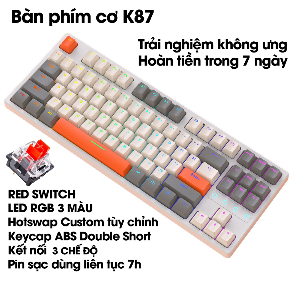 Bàn phím cơ K87 Ziyou - Hotswap - LED RGB - Red swtich - Kết nối không dây 3 chế độ - Foam tiêu âm