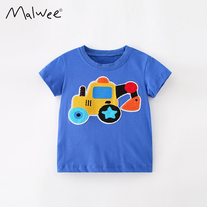 Mã 8169 áo thun ngắn tay bé trai của Malwee màu xanh thêu hình máy xúc