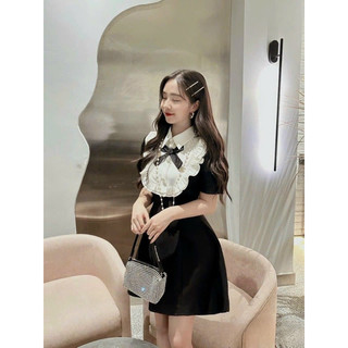 Đầm tapta xoè phối cổ kèm nơ
