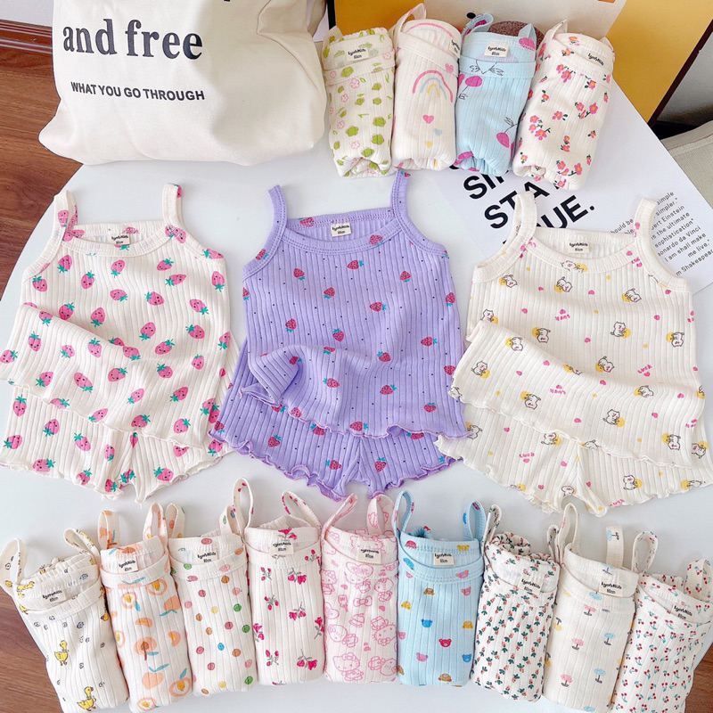 set 3 bộ dây vải cotton cho bé gái