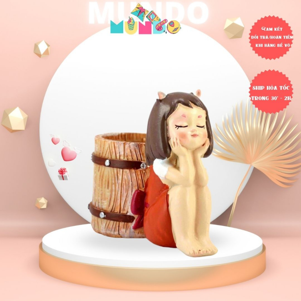 Tô Tượng Thạch Cao Chậu Cây/Ống Bút Bé Gái Mini Size L,Tượng Thạch Cao MUNDO