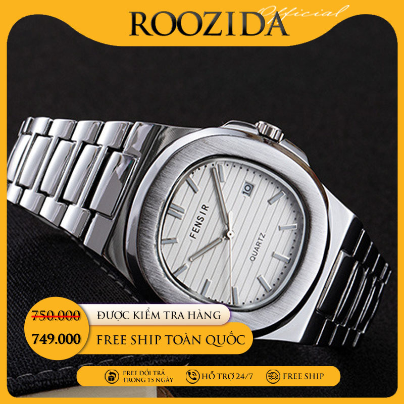 Đồng hồ nam chính hãng đẹp dây thép mặt vuông thời trang cao cấp chống nước giá rẻ ROZIDA DH17