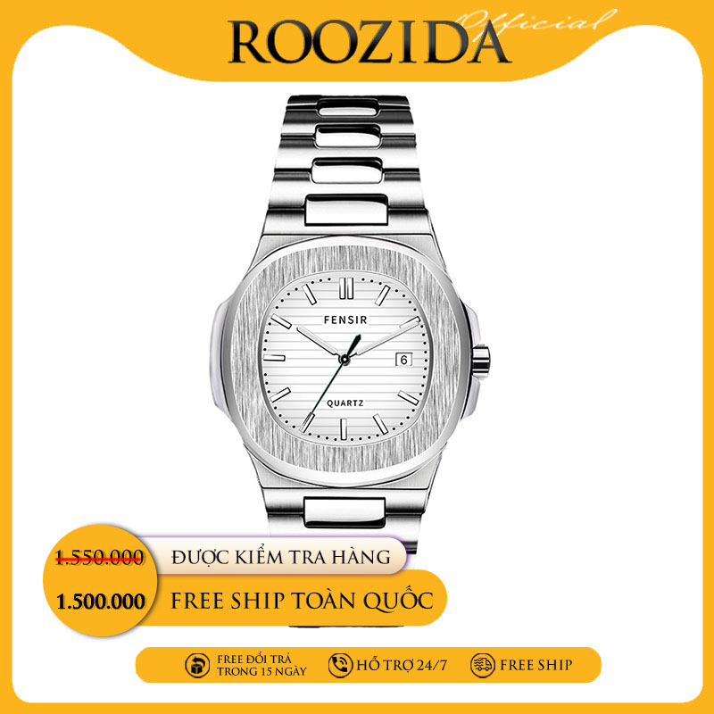 Đồng hồ nam chính hãng đẹp dây thép mặt vuông thời trang cao cấp chống nước giá rẻ ROZIDA DH17