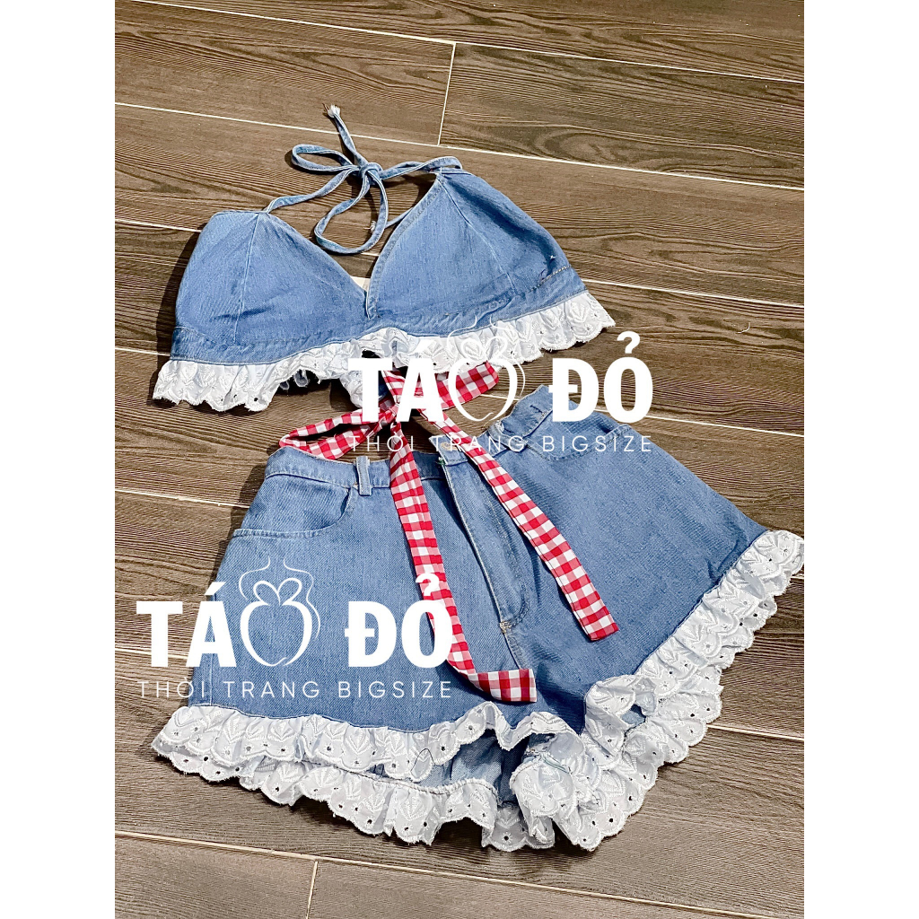 SET JEAN ĐI BIỂN 2 MÓN VIỀN BÈO SIÊU HOT S218 (TÁO ĐỎ BIGSIZE 55-90KG) 🍎🍎🍎