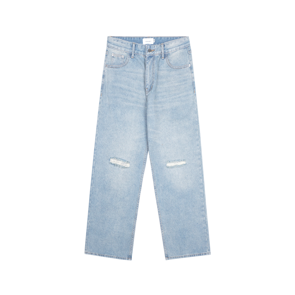 Quần jean suông rách gối - Knee Ripped Jeans