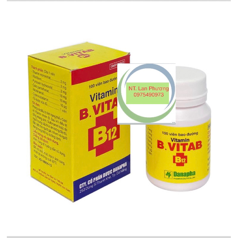 B.Vita B12. Bổ sung vitamin B12. Chai 100 viên