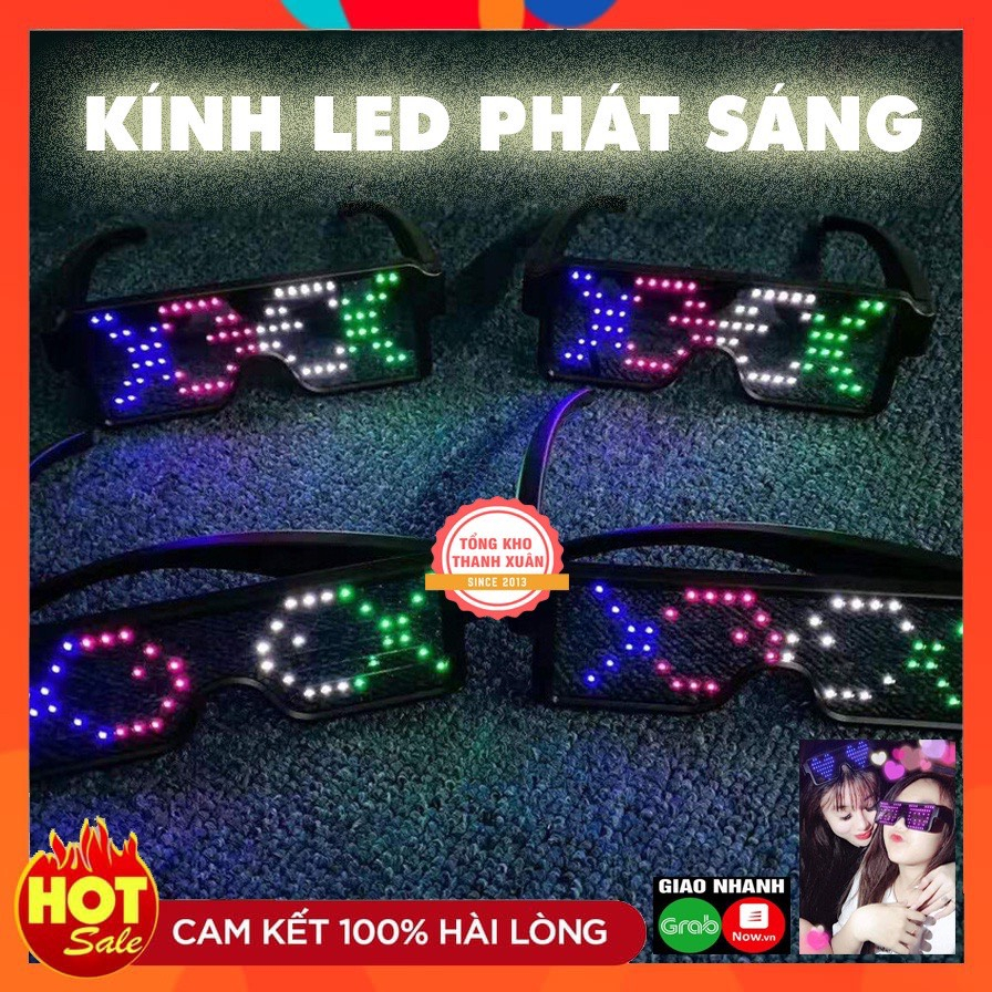 Kính Led Gắn Đèn Phát Sáng Nhiều Màu ❤️RẺ VÔ ĐỊCH❤️ Kính Đi Bar Tùy Chỉnh 8 Chế Độ Kèm Cổng Sạc USB