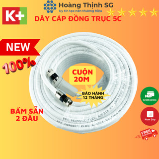 Dây cáp đồng trục 5c bấm sẵn 2 đầu 20m dùng truyền hình số vệ tinh K+, mặt đặt, camera analog