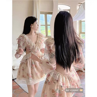 Đầm hoa tiểu thư bánh bèo hàng quảng châu cao cấp-TAOBAO