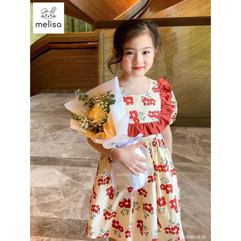 Đầm Melisa cổ bèo hoa đỏ (10-40kg)