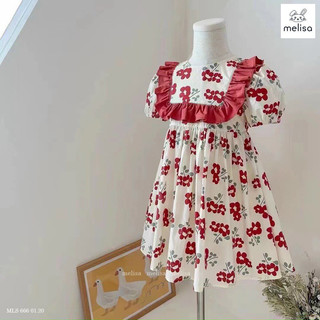 Đầm Melisa cổ bèo hoa đỏ (10-40kg)
