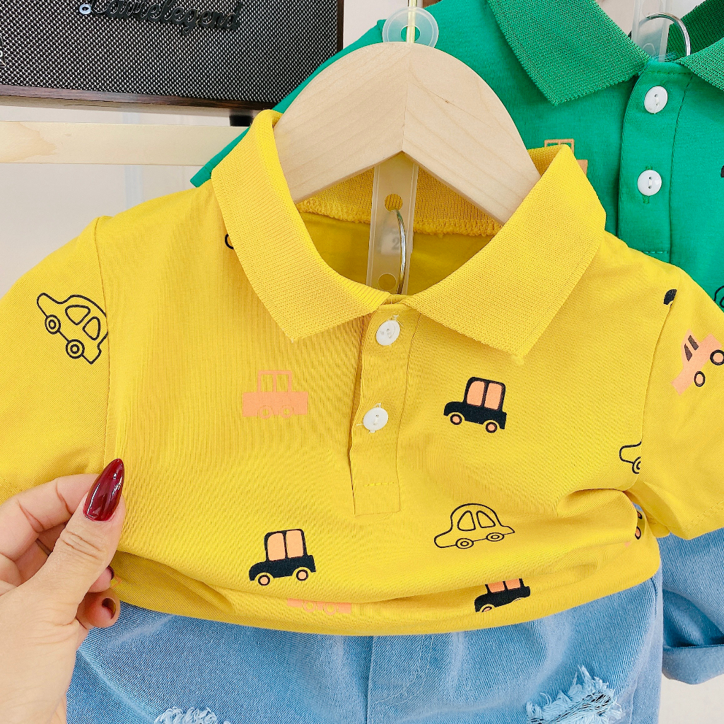 Set Bộ Polo Cho Bé Trai Chất Liệu Cotton-Jean Cao Cấp In Hình Dễ Thương Bé Diện Xuân Hè - CAFE_BABY050