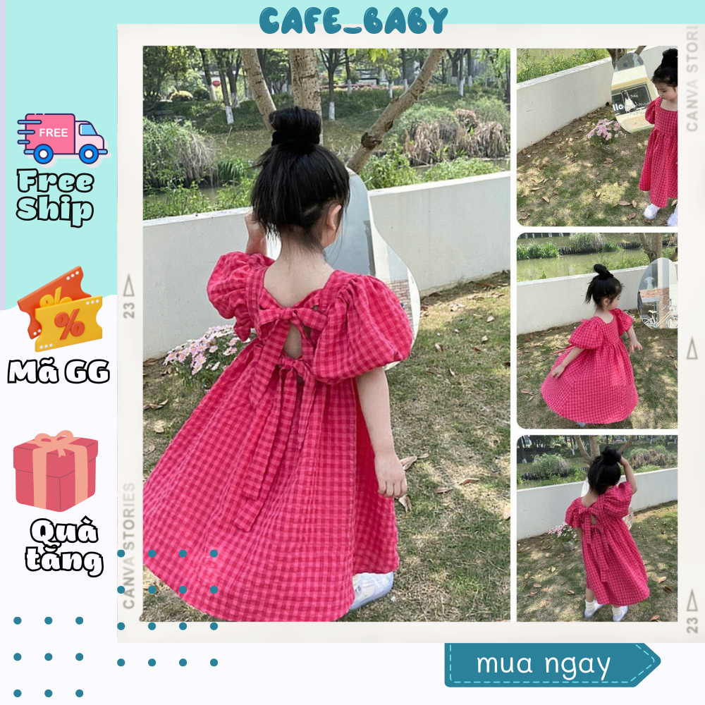 (8-18kg) Váy Đầm Babydoll Bé Gái Chất Thô Đũi Cotton Hàn Quốc Màu Kẻ Hồng Dễ Thương Bé Diện Tết - Xuân Hè - CAFE_BABY047