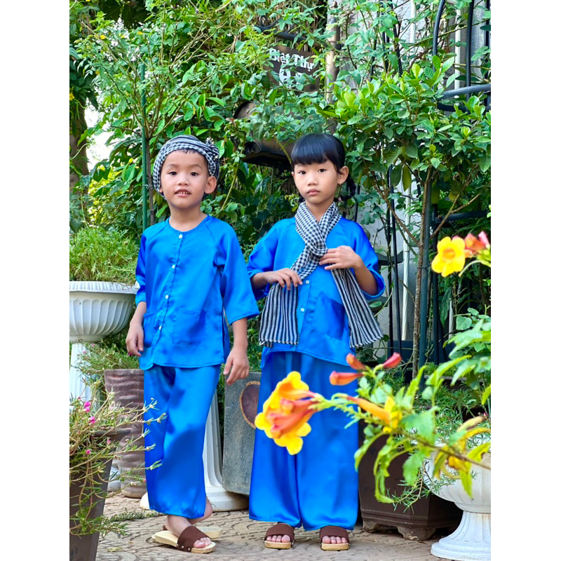 Bộ Bà Ba Bé Trai Bé Gái Vải Phi Kèm Khăn 7kg-25kg