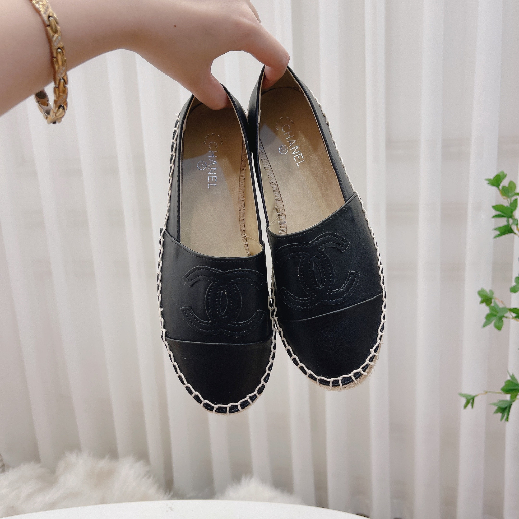 Slipon da đế cói viền khâu chỉ da mềm trong lót da
