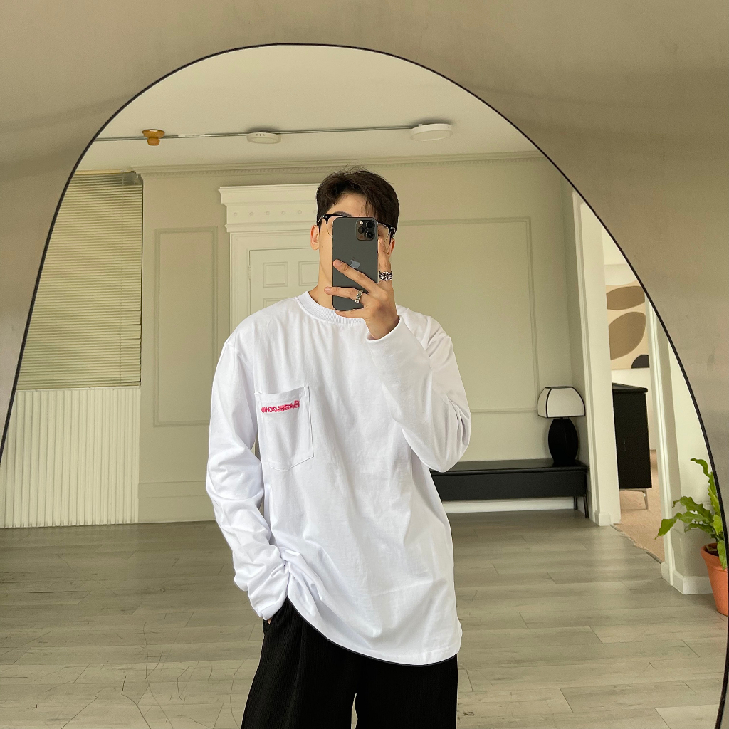 Thun tay dài trắng in