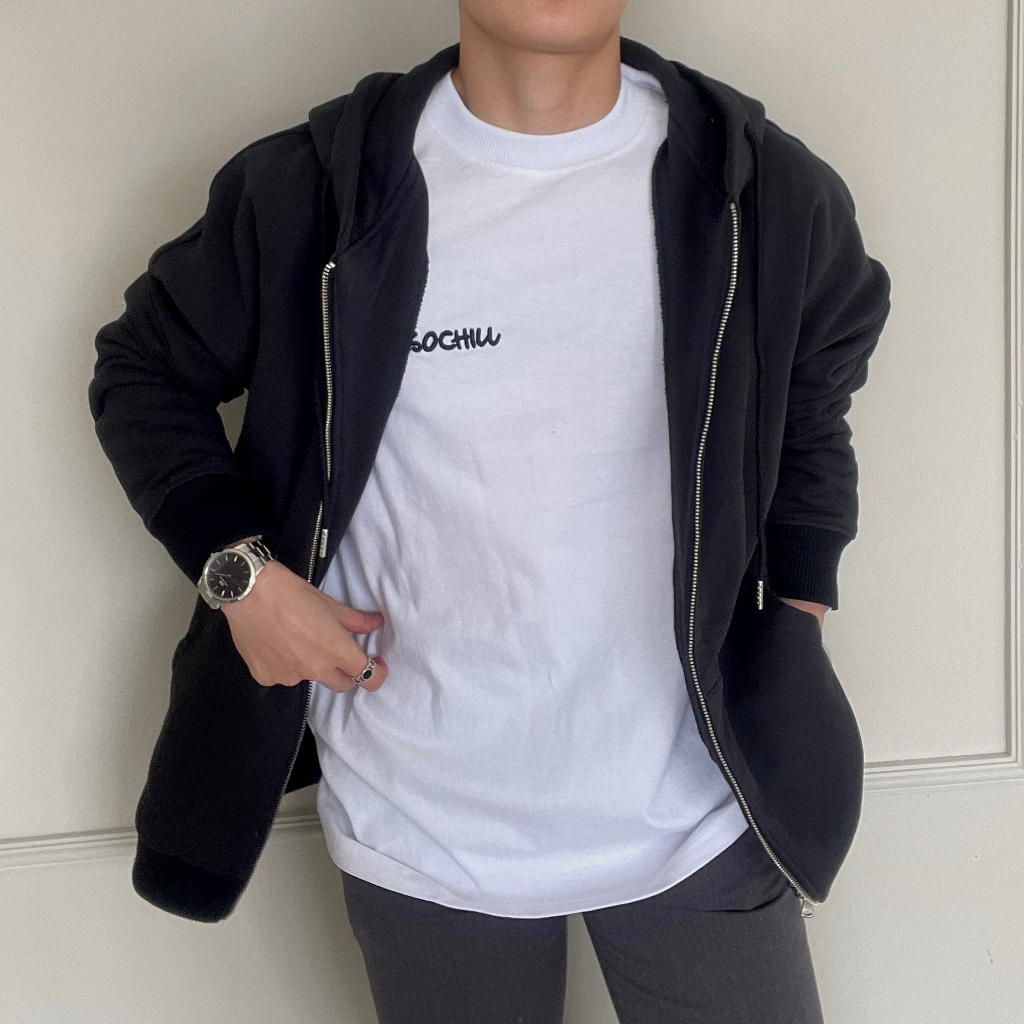 Thun tay dài trắng in