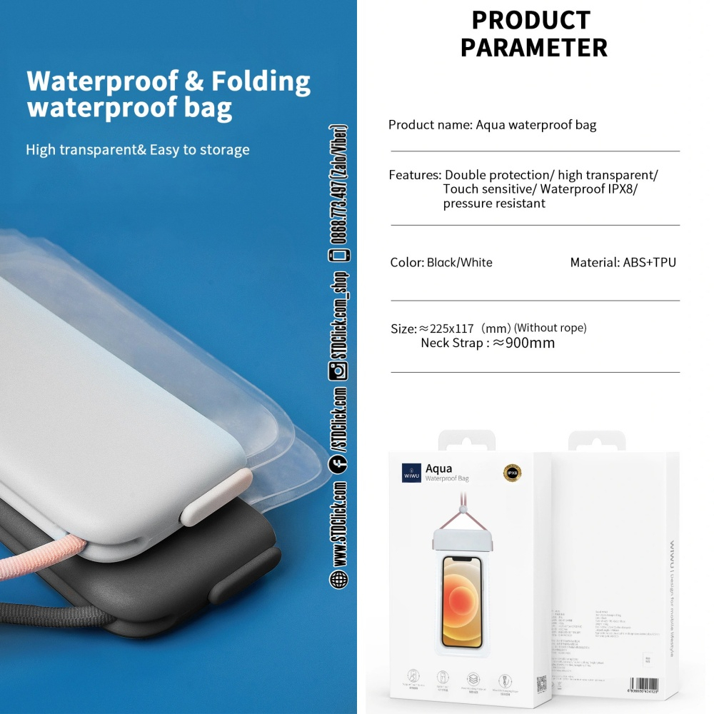 TÚI CHỐNG NƯỚC IPX8 WIWU AQUA 6.9 INCH CHÍNH HÃNG