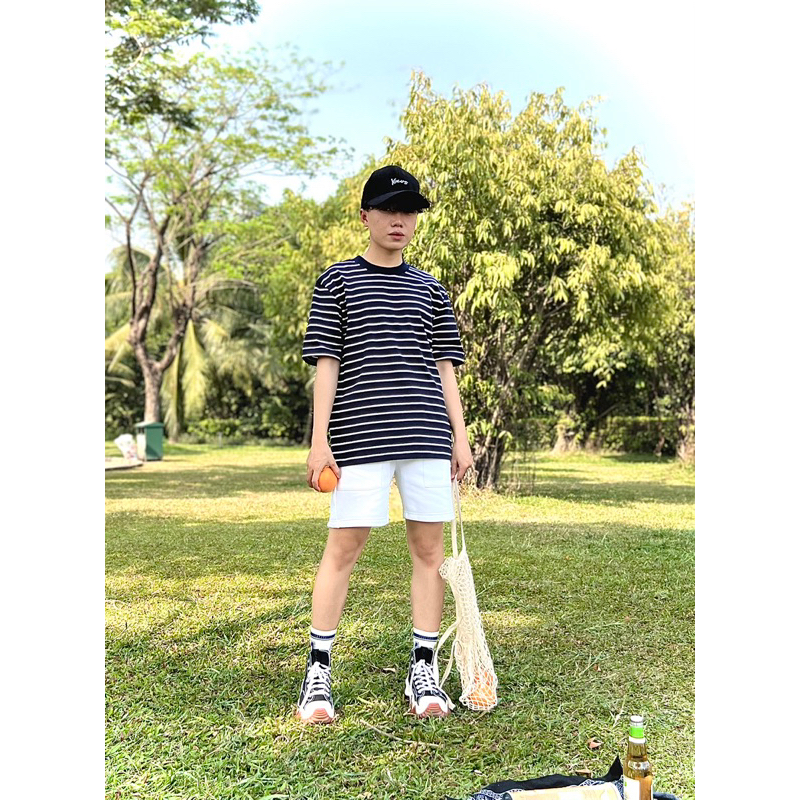 ÁO THUN OVERSIZE Sọc trắng + xanh đen (U_59 UNISEX)
