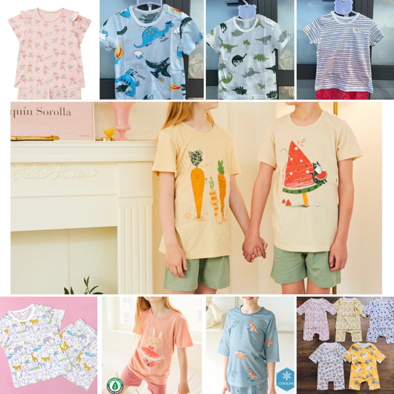 Bộ cộc bé trai/gái cotton giấy/xước Hàn