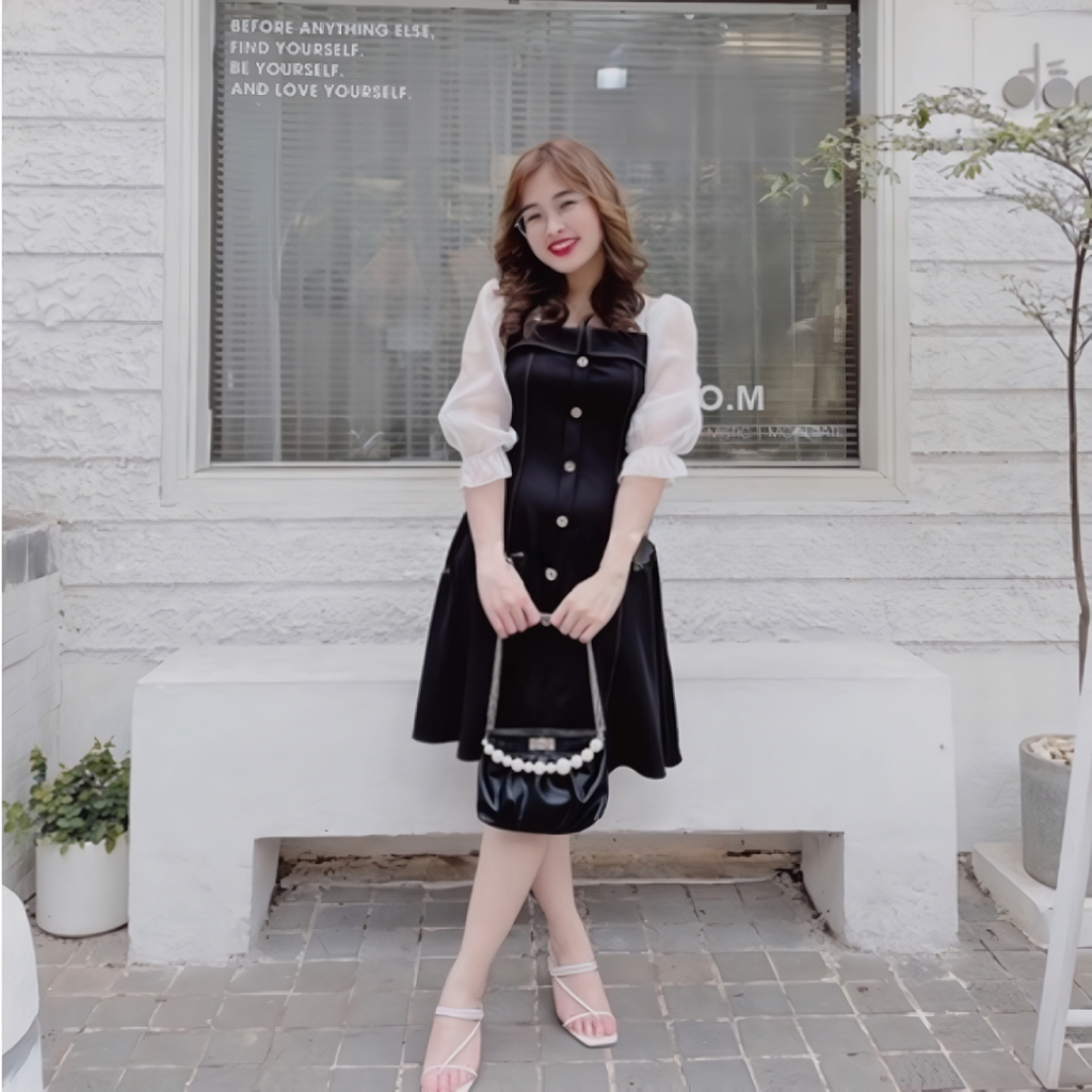 Đầm thiết kế tiểu thư váy dài tay có cúc công sở BIGSIZE từ 55kg đến 95kg cực xinh vải co giãn tốt VC03 Huyền Bigsize