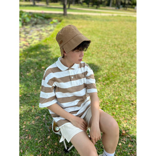 Áo polo oversize sọc trắng + nâu