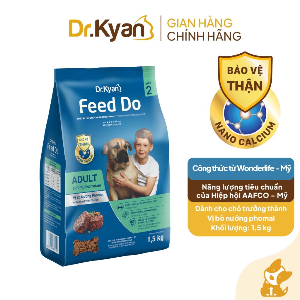 Dr.Kyan - Thức ăn hạt cho chó lớn Feed Do - Adutl 1,5 kg - Vị bò nướng pho mai