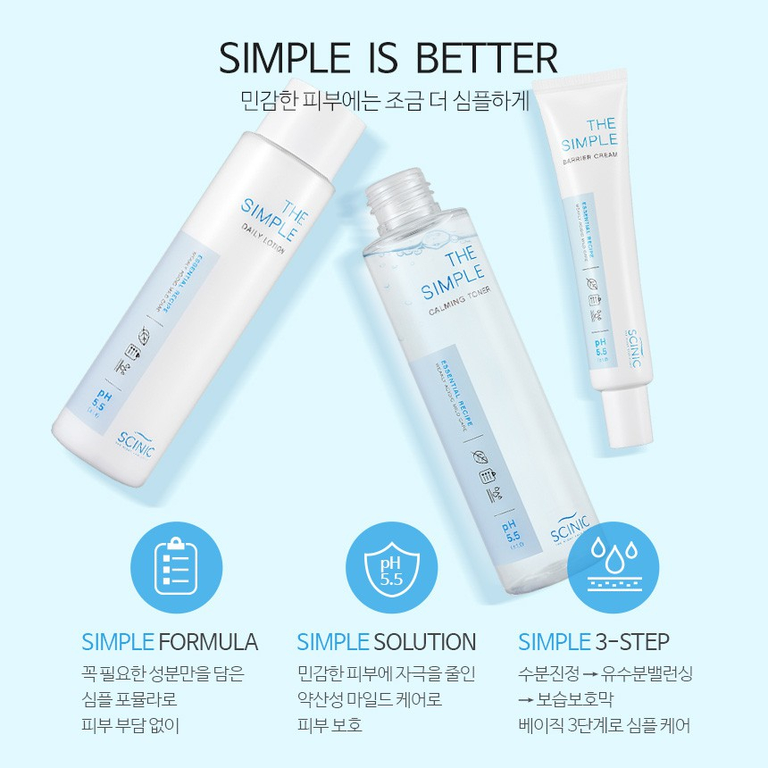 Nước cân bằng dành cho da nhạy cảm Scinic the simple calming toner 300ml