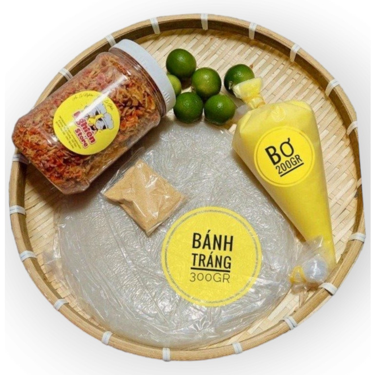 Combo Bánh Tráng Phơi Sương 300Gr Kèm 200Gr Muối Tôm Hành Phi TẶNG BƠ 200GR