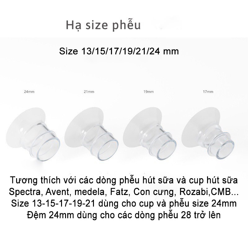 Đệm Giảm Size Phễu Hút Sữa Full Size 13,15,17,19,21,24mm