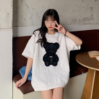 Áo thun Nữ vải cotton xốp vân nổi thêu gấu đẽ thương