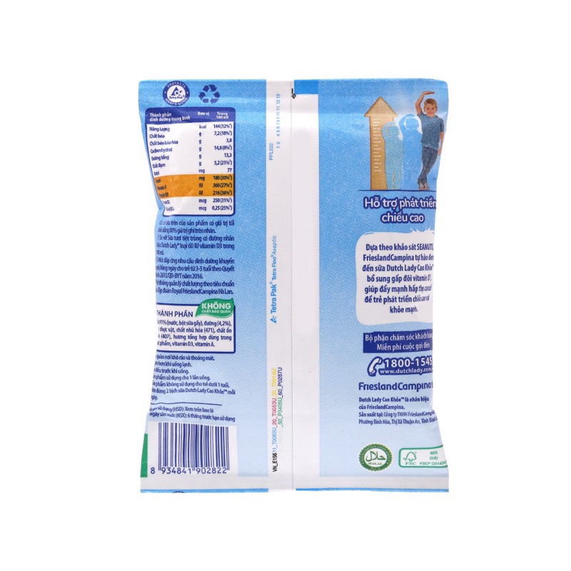 Sữa bịch thùng 24 bịch sữa tiệc trùng Dutch Lady cao khoẻ 180ml