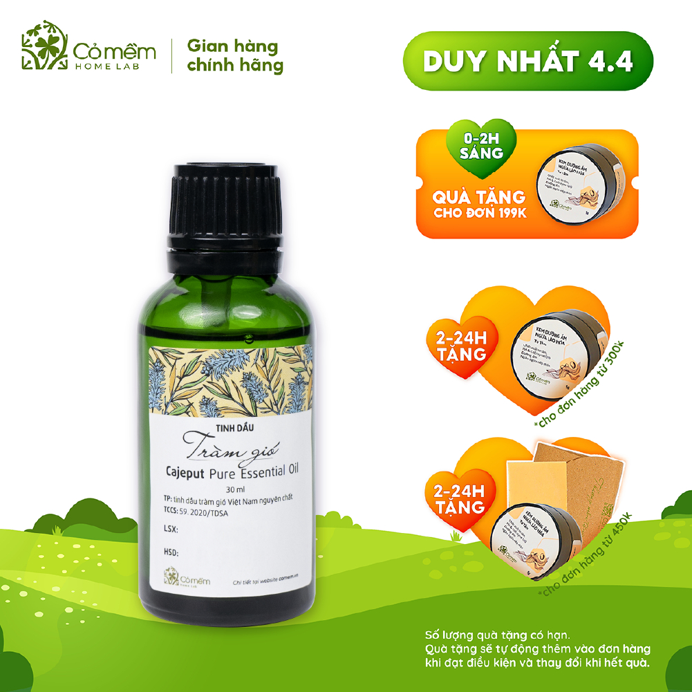 Tinh Dầu Tràm Gió Nguyên Chất An Toàn Cho Bé Giúp Giữ Ấm Ngừa Cảm Lạnh Đuổi Muỗi Cỏ Mềm 30ml