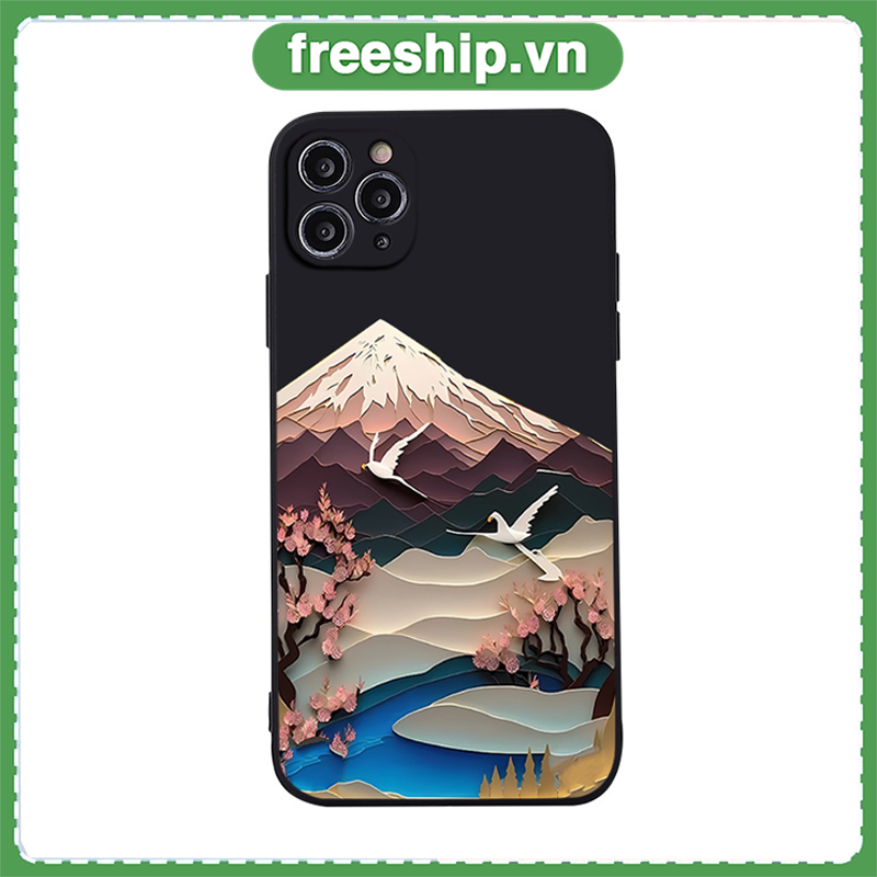 Ốp lưng iphone chống bẩn in hình ngọn núi và hoa độc lạ iPhone 7 8plus X Xs 11 12 14 13 Pro Max