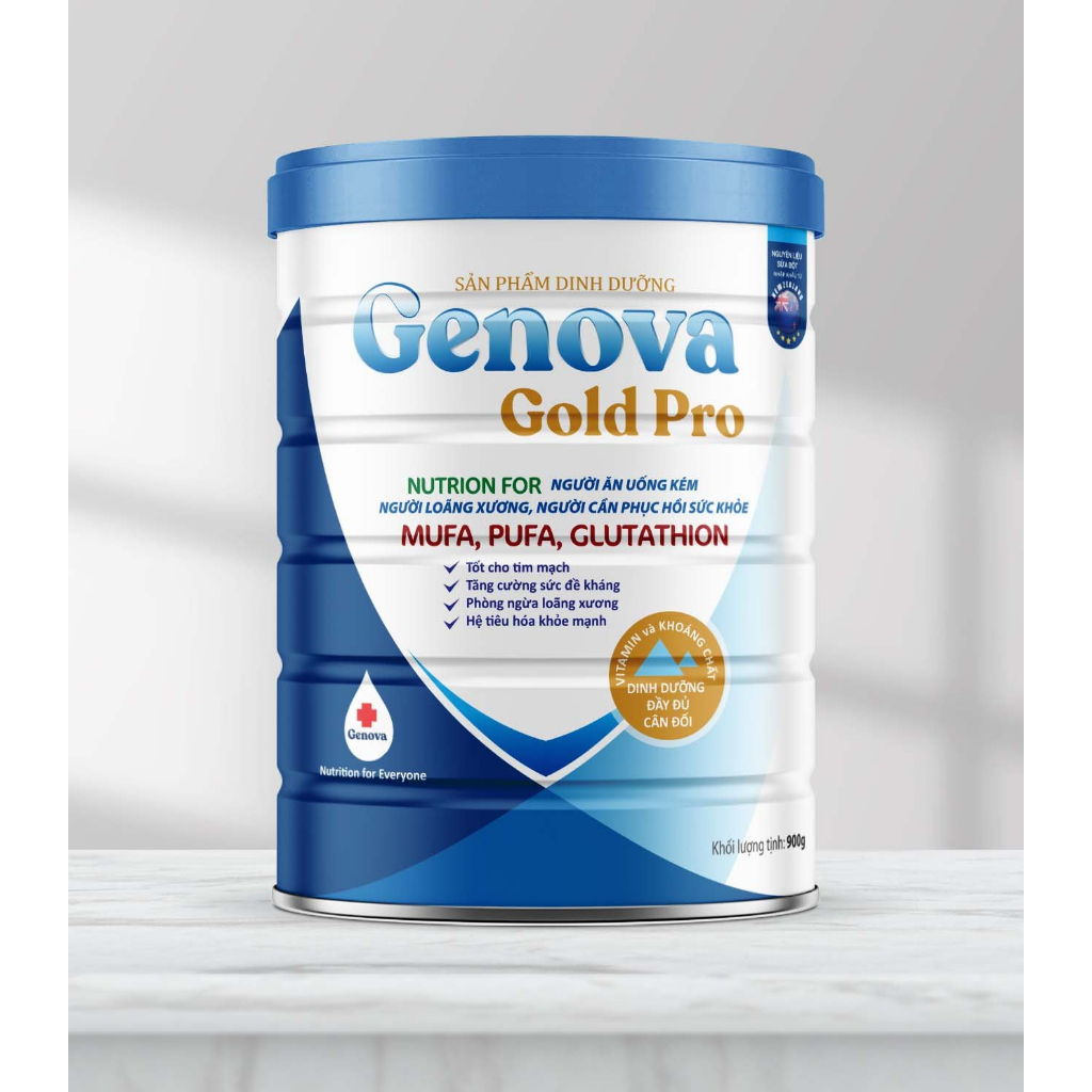 Bột Sữa Cao Cấp Genova Gold Pro - Hỗ Trợ Phục Hồi Sức Khỏe, Dinh Dưỡng Cho Người Loãng Xương, Ăn Uống Kém - Hộp 900gr