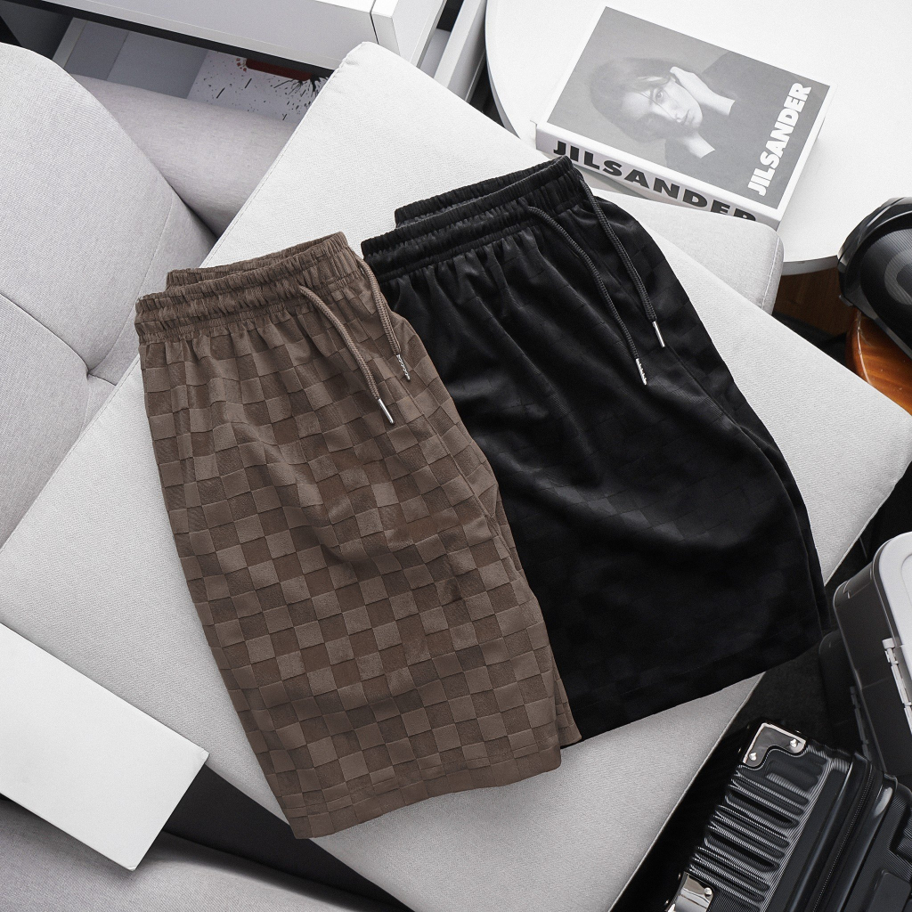 Quần short thun nam chất nhung họa tiết caro