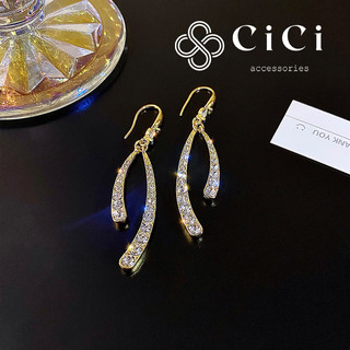Bông tai nữ chuôi bạc 925 CiCi Accessories đính đá dáng cong phụ kiện trang sức quý phái - BT18