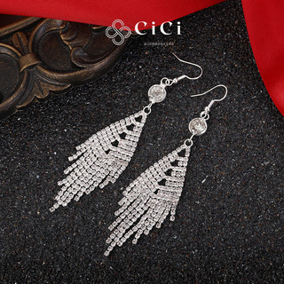 Bông tai nữ chuôi bạc 925 CiCi Accessories thiết kế tua rua đính đá lấp lánh phụ kiện trang sức sang trọng - BT04