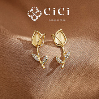 Bông tai nữ chuôi bạc 925 CiCi Accessories bông hoa hồng đính đá phụ kiện trang sức thanh lịch - BT41