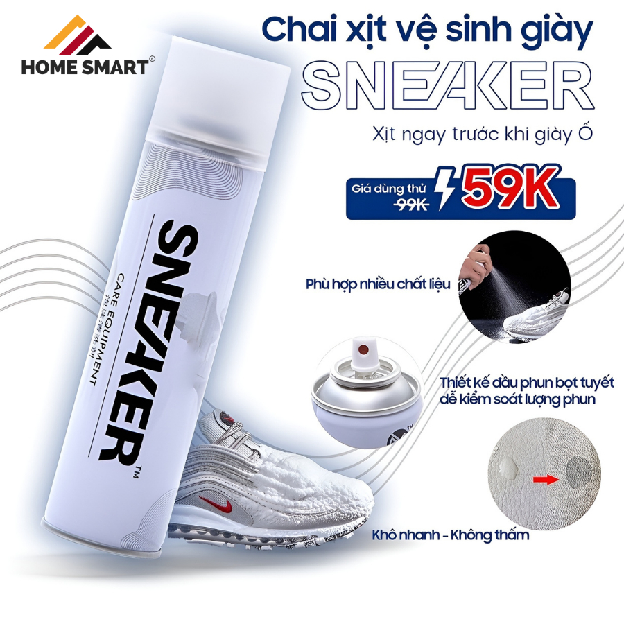 Chai Xịt Vệ Sinh Giày Sneaker Cao Cấp, Tẩy Trắng Vệ Sinh Giày Dép Sneaker Chuyên Dụng