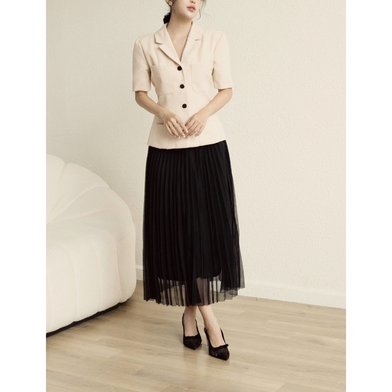 CHÂN VÁY VOAN XẾP LY MIDI ĐEN HIU ROOM FREE SIZE