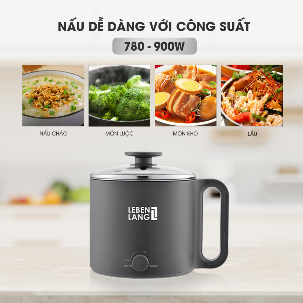 Nồi lẩu điện mini đa năng Lebenlang LBEC0808 1500ml, bảo hành 2 năm - hàng chính hãng